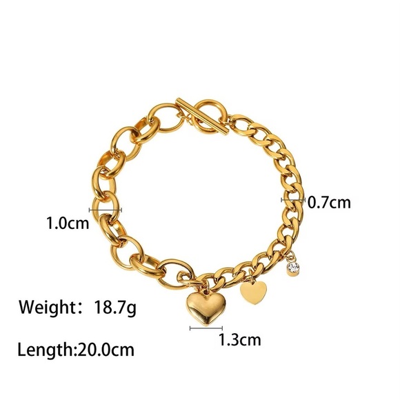 18K Gold Plated Heart Charm Bracelet - Gold Jewelry - Picture 7 of 7